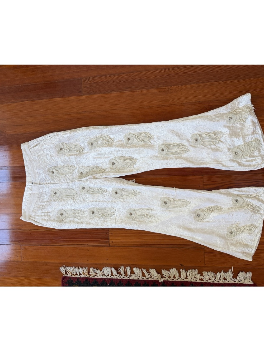 Nasty Gal White velvet Embroidered Pants